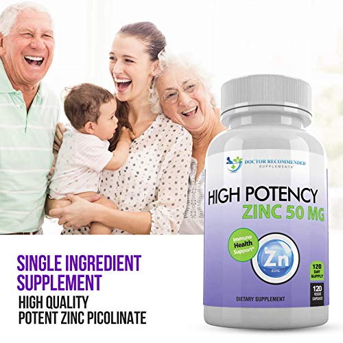 Zinc 50mg - Zinc Picolinate Immune Health Support Supplement 120 Veggie Capsules for Adults and Kids Vitamin, Well-Absorbed High Potency Pure Zinc Supplements - 50mg Per Serving