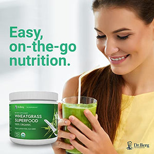 Dr. Berg's Wheatgrass Superfood Powder - Raw Juice Organic Ultra-Concentrated Rich in Vitamins & Nutrients - Chlorophyll & Trace Minerals - 60 Servings - Gluten-Free Non-GMO - 5.3 oz (1 Pack)