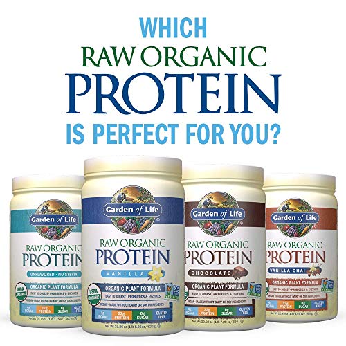Garden of Life Raw Organic Protein Vanilla Powder, 20 Servings: Certified Vegan, Gluten Free, Organic, Non-GMO, Plant Based Sugar Free Protein Shake with Probiotics & Enzymes, 4g BCAAs, 22g Protein
