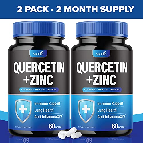 (2 Pack) Quercetin 500mg with Zinc - Immune System Booster, Lung Support Supplement for Adults Kids - Immunity Defense (120 Capsules)