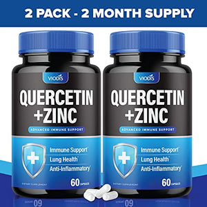 (2 Pack) Quercetin 500mg with Zinc - Immune System Booster, Lung Support Supplement for Adults Kids - Immunity Defense (120 Capsules)