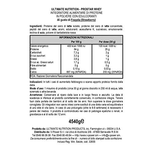 Ultimate Nutrition Prostar Whey Protein Powder of Isolate Concentrate Peptides Blend – Low Carb and Sodium, Keto Friendly, 25 Grams of Protein and 6 Grams of BCAAs - 80 Servings, Strawberry, 5 Pounds