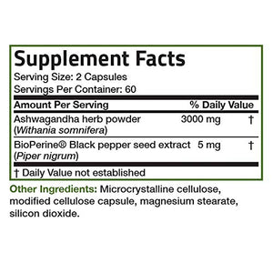 Bronson Ashwagandha Extra Strength 3000 mg per Serving, Stress & Mood Support with BioPerine - Non GMO, 120 Vegetarian Capsules