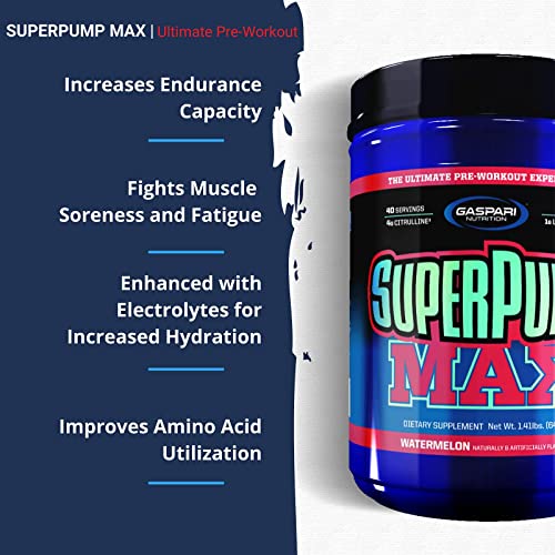 Gaspari Nutrition: SuperPump Max, PreWorkout Supplement, Sustained Energy & Nitric Oxide Booster Supports Lean Muscle Growth, Enhances Recovery & Replenishes Electrolytes, 40 Servings (Watermelon)