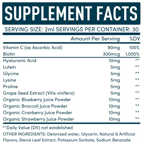 Vegan Collagen Supplement with Biotin Liquid - Age Defense Formula for Youthful Skin, Strong Hair and Nails, and Pain-Free Joints - Gluten-Free, Non-GMO Liquid Collagen Builder - Berry Flavor - 2 oz