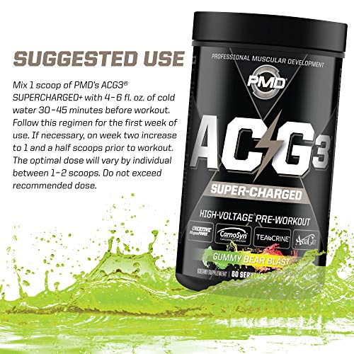 PMD Sports ACG3 Supercharged - Pre Workout - Powerful Strength, High Energy, Maximize Mental Focus, Endurance and Optimum Workout Performance for Men and Women - Gummy Bear Blast (60 Servings)