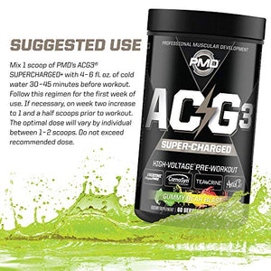 PMD Sports ACG3 Supercharged - Pre Workout - Powerful Strength, High Energy, Maximize Mental Focus, Endurance and Optimum Workout Performance for Men and Women - Gummy Bear Blast (60 Servings)