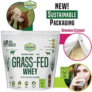 AGN Roots Grassfed Whey Protein | Certified Brand List ASPCA | Certified Entire Life On Pasture Grass Fed | Unflavored | Informed Choice & Sport | Sustainably Farmed | Certified by A Greener World