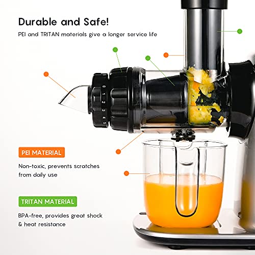 Slow Juicer Machine, Crenova Cold Press Masticating Juicer with 95% Juice Yield, Low Noise, Portable Bottle, Brush, Vegetable & Fruit Juice Recipes, Easy to Assemble & Clean