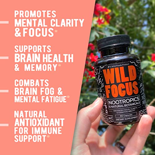 Wild Foods Focus Nootropic Supplement - with Gingko Biloba, Lions Mane Mushroom Powder, & Bacopa Monnieri - Nootropics & Natural Botanicals to Support Focus, Clarity, & Cognitive Ability - 60 Caps