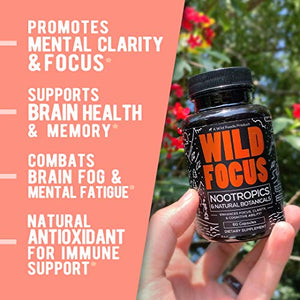 Wild Foods Focus Nootropic Supplement - with Gingko Biloba, Lions Mane Mushroom Powder, & Bacopa Monnieri - Nootropics & Natural Botanicals to Support Focus, Clarity, & Cognitive Ability - 60 Caps