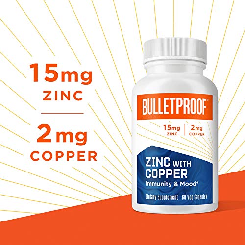 Bulletproof Zinc with Copper Capsules, 60 Count, Minerals and Antioxidant Supplement for Immunity and Mood
