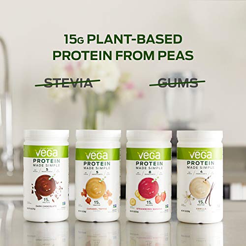 Vega Protein Made Simple, Strawberry Banana, Stevia Free Vegan Plant Based Protein Powder, Healthy, Gluten Free, Pea Protein for Women and Men, 9.3 Ounces (10 Servings)