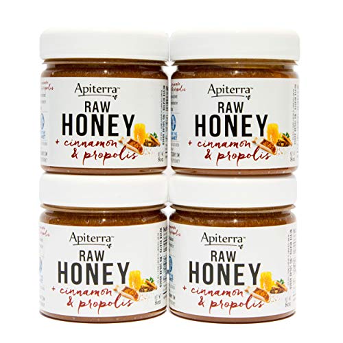 Apiterra - Raw Honey with Propolis and Cinnamon - 8 Ounce, 4 Count (total 32 ounce)