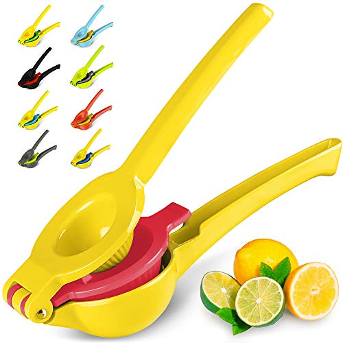 Zulay Premium Quality Metal Lemon Lime Squeezer - Manual Citrus Press Juicer (Bright Yellow and Red)