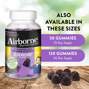 Airborne Elderberry + Zinc & Vitamin C Gummies For Adults, Immune Support Zinc Gummies with Powerful Antioxidants Vit C D & E - (130 count bottle), Delicious Elderberry Flavor