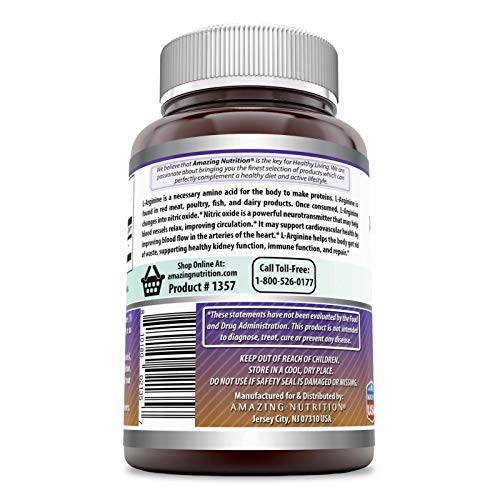 Amazing Formulas L Arginine 500mg Supplement - Best Amino Acid Arginine HCL Supplements for Women & Man - Promotes Circulation and Supports Cardiovascular Health - 250 Capsules