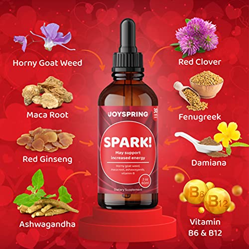 Spark! Maca Root & Horny Goat Weed for Women - Ashwagandha Liquid with Horny Goat Weed, Maca Powder, Red Ginseng & Fenugreek Energy Booster - Ashwagandha Drops Immune Booster & Vitality Extracts 2oz