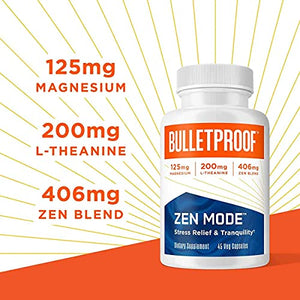 Zen Mode, 45 Capsules, with Vitamin B6, Magnesium, L-Theanine, 5-HTP, GABA, Holy Basil & Ashwagandha, Bulletproof Supplement for Stress & Anxiety Support, Boosts Serotonin for Calm Mood & Relaxation