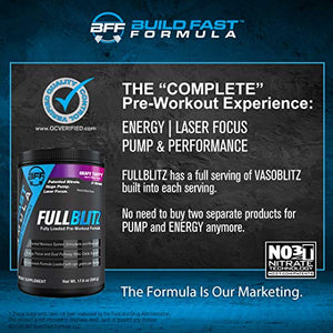 FULLBLITZ by BFF Build Fast Formula | Fully Loaded Pre-Workout | Energy Booster + Huge Dual Pathway Nitric Oxide Boosting Muscle Pumps, Laser Focus & Nootropic Blend – 24 Workouts (Grape Taffy)
