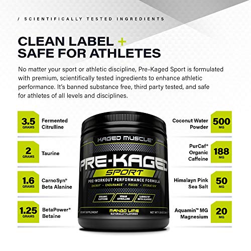 Kaged Muscle Pre Workout Powder; Kaged Muscle Pre-kaged Sport, Glacier Grape, 20 Servings., Glacier Grape, 9.31 Ounce