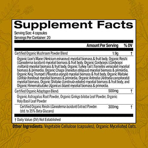 Om Mushroom Superfood Master Blend Mushroom Capsules Supplement, 80 Count, 20 Servings, 10 Mushroom Complex, Lions Mane, Chaga, Cordyceps, Reishi Extract Adaptogens for Vibrant Health, Immune Support