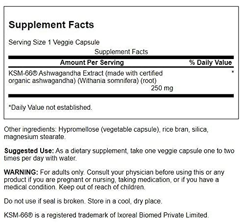 Swanson Ultimate Ashwagandha Ksm-66 250 Milligrams 60 Veg Capsules
