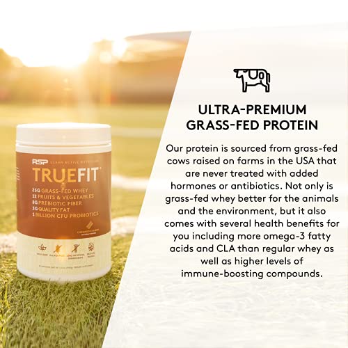 RSP TrueFit - Protein Powder Meal Replacement Shake, Premium Grass Fed Whey + Organic Fruits & Veggies, Fiber & Probiotics, Non-GMO, Gluten Free, Keto