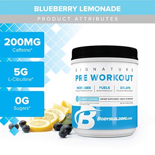 Bodybuilding Signature Pre Workout Powder | CARNOSYN, L-LEUCINE, L-CITRULLINE | Increases Focus, Fuels Performance | Blueberry Lemonade, 30 Servings