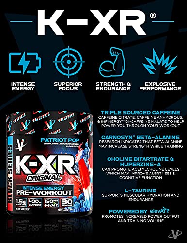 VMI Sports | K-XR Pre-Workout Energy Powder | Intense Energy Pre-Workout Drink for Men and Women| Creatine-Free | Enhanced Focus and Increased Endurance | Pre-Workout Powder (Gummy Bear, 30 Servings)