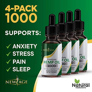 Hemp Oil Extract - 4 Pack - 1000 Natural Hemp - Grown & Made in USA - Natural Hemp Drops - Helps with Sleep, Skin & Hair.