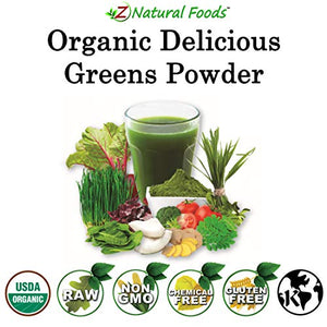 Organic Delicious Greens Superfood Powder - Barley Grass, Wheatgrass, Spirulina, Spinach, Broccoli, Coconut Milk, Ginger, Alfalfa Leaf, Beet Root, Tomato, Dulce Moringa - Raw Vegan Gluten Free - 1lb