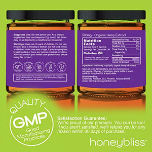 Honeybliss – Raw Clover Honey with Royal Jelly and 500mg Hemp Extract - 9oz Glass Jar | 100% Pure, Unfiltered Raw Honey Infused with Organic Hemp Oil Extract and Premium Royal Jelly