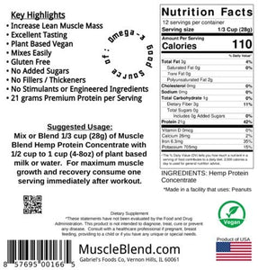 Hemp Protein Concentrate Powder, Raw Vegan, 100% Pure Unflavored, USA, Muscle Blend, 12 oz Pouch