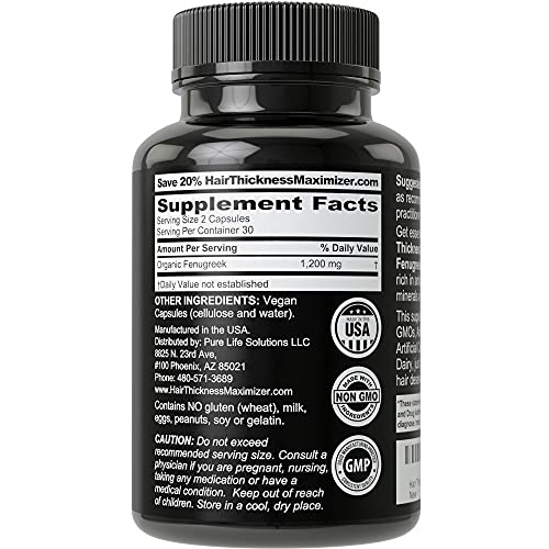 Organic Fenugreek Vegan Capsules. Hair Growth Vitamins Supplement for Women and Men for Hair Loss and Thinning. Hair Regrowth Natural Pills. Gluten Free Pure Extract Seed Powder Tablets