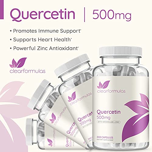 Clear Formulas Quercetin 500mg (2 Pack) with Bromelain and Zinc Supplement - 240 Capsules - Quercetin Dihydrate to Support Immune Health and Cardiovascular