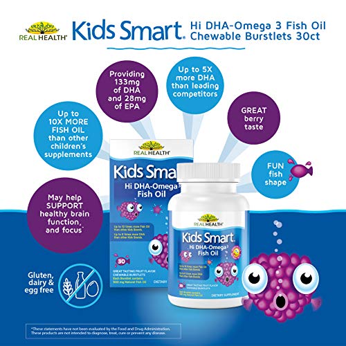 Real Health Bioglan Kids Smart Omega 3 Fish Oil, 30 Chewable Burstlets (Pack of 3)