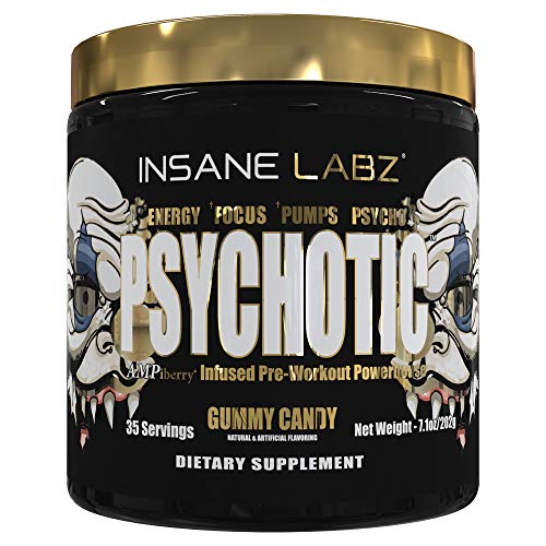 Insane Labz Psychotic Gold and Insane Veinz Gold Pre Workout Nitric Oxide Booster Stack, Increase Muscle Mass, Vascularity, Strength, Energy, Focus, Gummy Candy