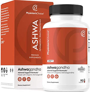 Ashwagandha 1950mg Organic Ashwagandha Root Powder with Black Pepper Extract, Stress Relief, Mood Support, 90 Veggie Ashwagandha Capsules