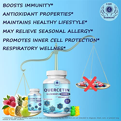 Quercetin Gummies - Quercetin with Bromelain Vitamin C + Zinc Vitamin D3 – Chewable Quercetin 900mg Supplements - Quercetin for Kids and Adults (2)