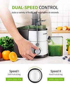 Juicer, Juicer Machines, SHARDOR Centrifugal juicer with Big Mouth 3" Feed Chute, Juice Maker for Whole Fruits & Veggies, Juice Extractor with Dual Speeds, Easy to Clean, Anti-drip, BPA-Free, White