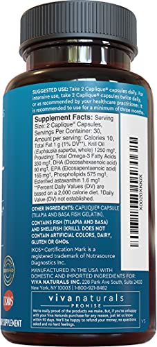 Krill Oil Supplement 1250mg - Antarctic Krill Oil Omega 3 Providing Astaxanthin, DHA and EPA, Joint Support and Brain Supplement with No Fishy Aftertaste (60 Capsules)