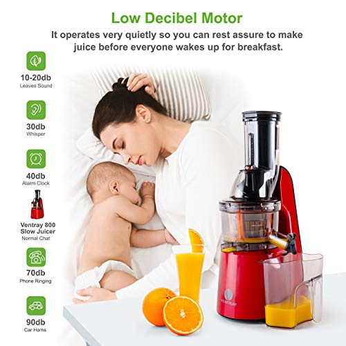 Ventray Slow Press Masticating Juicer Professional Juicer Machine BPA-Free Juice Extractor with Reverse Function,Easy to Clean with Large Feed Chute for High Nutrient Fruit & Vegetable Juice - Red