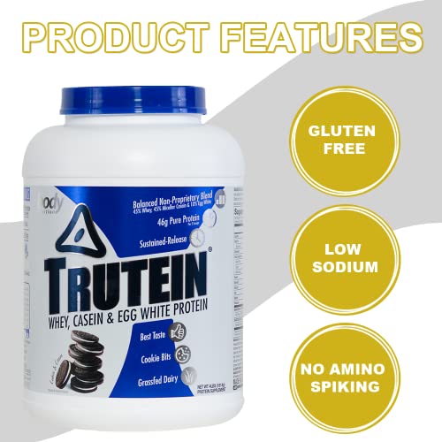 Body Nutrition Protein Powder - Trutein Cookies & Cream 2lb Whey, Casein, Keto Drink, Workout, Recovery