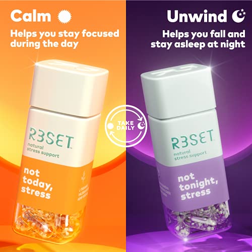R3SET Double Pack Day & Night Combo, Stress & Mood Supplement, Sleep Support, with Ashwagandha, Chamomile, Vitamin D3, Omega3, Valerian Root, L-Theanine & GABA, 56 Veg Capsules, 0 Sugar 0 Carbs 0 Cals