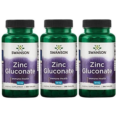 Swanson Zinc Gluconate - Mineral Supplement Promoting Prostate Health, Vision Health, & Immune Support -Gluconate Form for Optimal Absorption - (250 Tablets, 30mg Each) 3 Pack