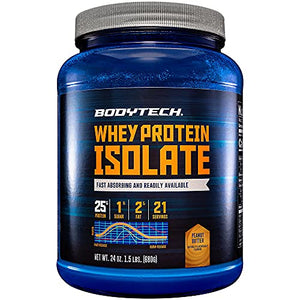 Whey Protein Isolate Powder with 25 Grams of Protein per Serving, BCAA's Ideal for Post Workout Muscle Building and Growth, Contains Milk and Soy, Peanut Butter (1.5 Pounds) by BodyTech