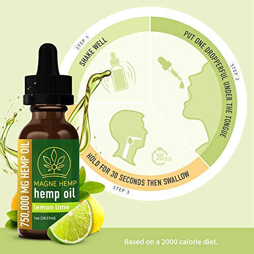 MAGNEHEMP - 750,000MG Lemon Lime Flavored Hemp Oil Extract for Pain & Stress, Hemp Oil Drops for Better Sleep