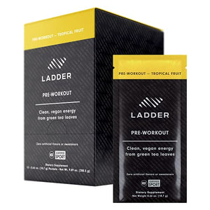 LADDER Sport Clean Pre-Workout Powder, Beta-Alanine Powder with 100mg Caffeine, Creatine, Theanine, No Artificial Sweeteners, NSF Certified for Sport (Tropical Fruit, 9.9 Ounce, 15 On The Go Packets)