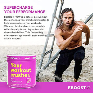 EBOOST POW Natural Pre-Workout – 20 Servings - Berry Melon Fizz - A Pre Workout Supplement for Performance, Joint Mobility Support, Energy, Focus - Men and Women - Non-GMO, Gluten-Free, No Creatine